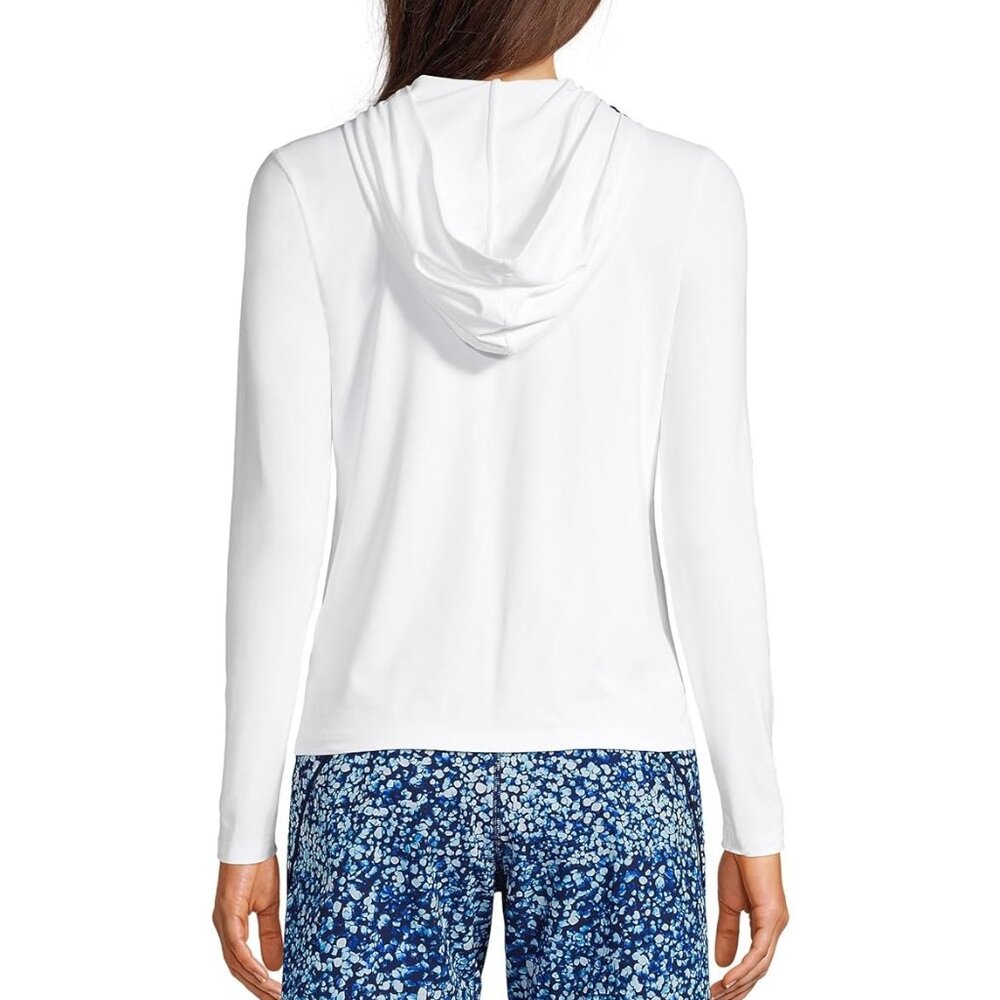 NWoT Lands' End Women's Full Zip Hooded UPF50 Rashguard White Size L $60 FR04 - Picture 2 of 4